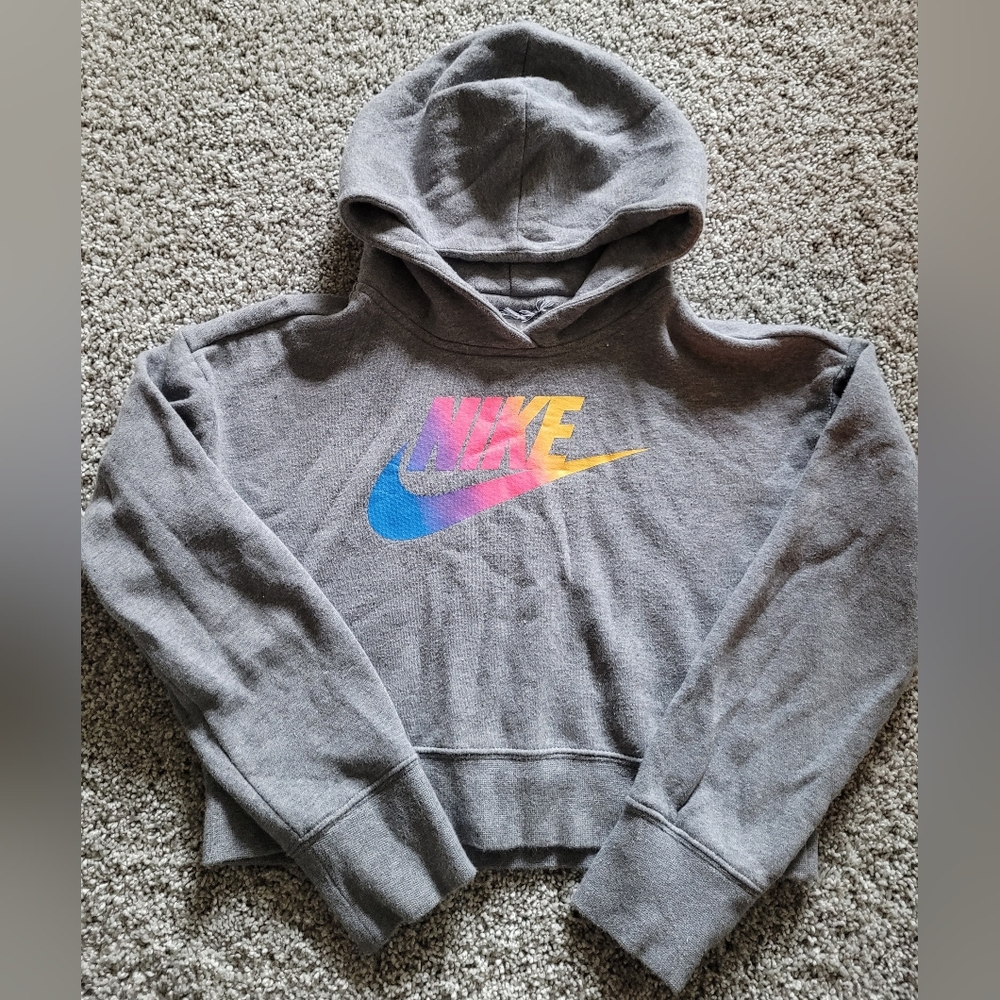 Nike Girls Grey Cropped Hooded Sweatshirt sz 10